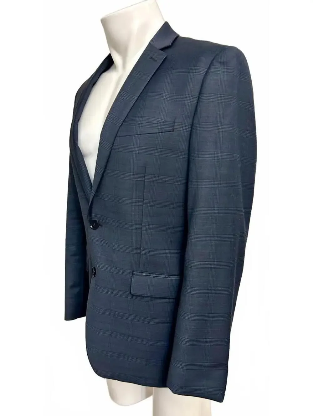 Express Men’s 40R Slim Fit Stretch Blazer Blue Plaid 2 Button Sport Coat Jacket